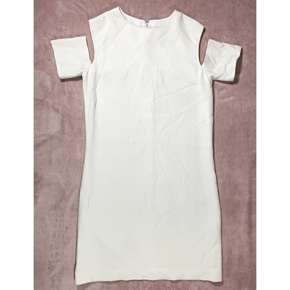 Helmut Lang Womens Cold Shoulder Shift Dress Ivory Italian Fabric 4